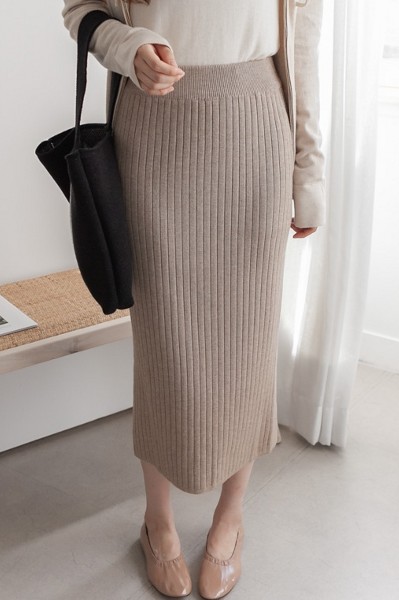 H Ribbed Long Knit Skirt (12516)