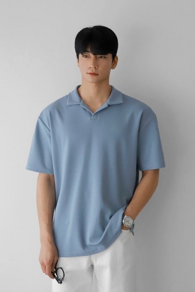 Needs Open Collar Short Sleeve Tee Shirt