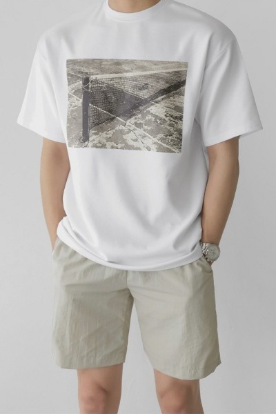 Net Print Short Sleeve Tee Shirt