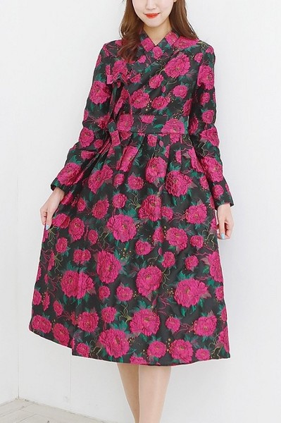 Hanbok F13 Flower Dress Black