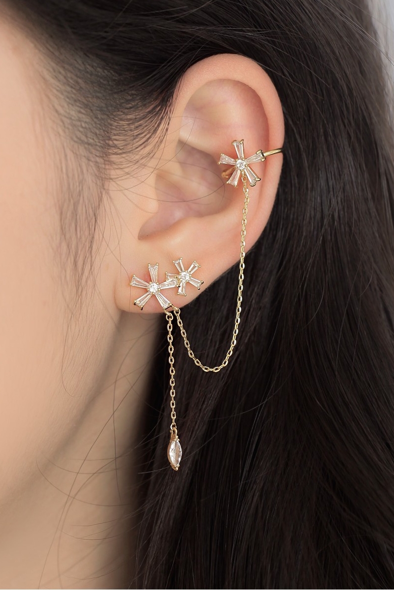 Flower Dream Silver Pin Earcuff Earring