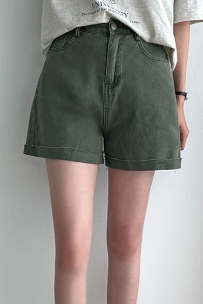 Roll Up High Waisted Cotton Shorts