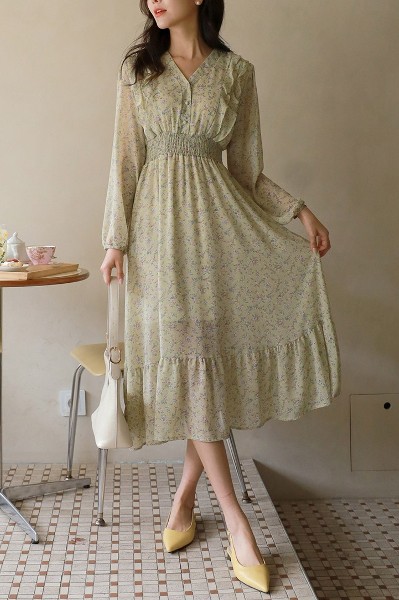 Love Me Smock Bean Button Chiffon Dress