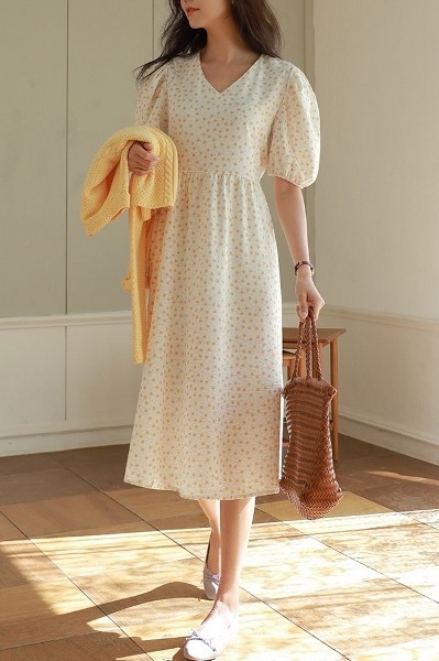 Soft Embo Puff Flower Dress